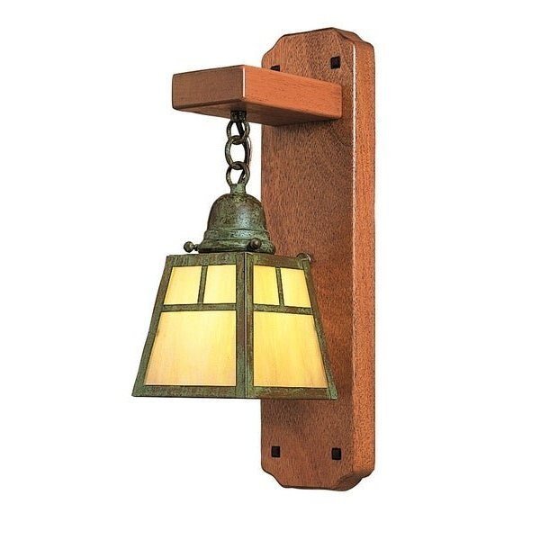 A-Line Mahogany Wood Sconce Without Overlay (Empty), Bronze, Cream Glass, Arroyo Craftsman, Mfr#: AWS-1ECR-BZ